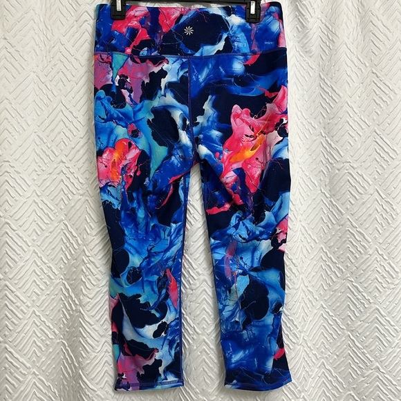 Athleta Multicolor Floral High Rise Leggings Size Medium Blue Pink Orange - Picture 2 of 4